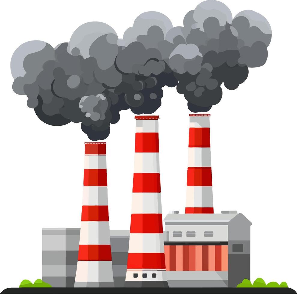 Industrial Power Plant Polluting Environment with Smoke and Factory Emissions, Climate Change vector