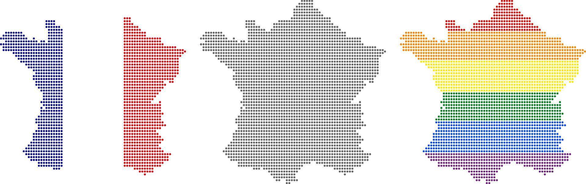 Rhombus dots France map. French dotted pixel map in flag, grey and LGBT pride colors vector