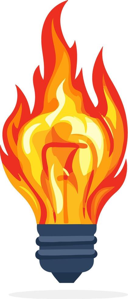 Fiery Idea. Light Bulb Engulfed in Flames, Symbolizing Intense Inspiration, Passion and Powerful Concept vector
