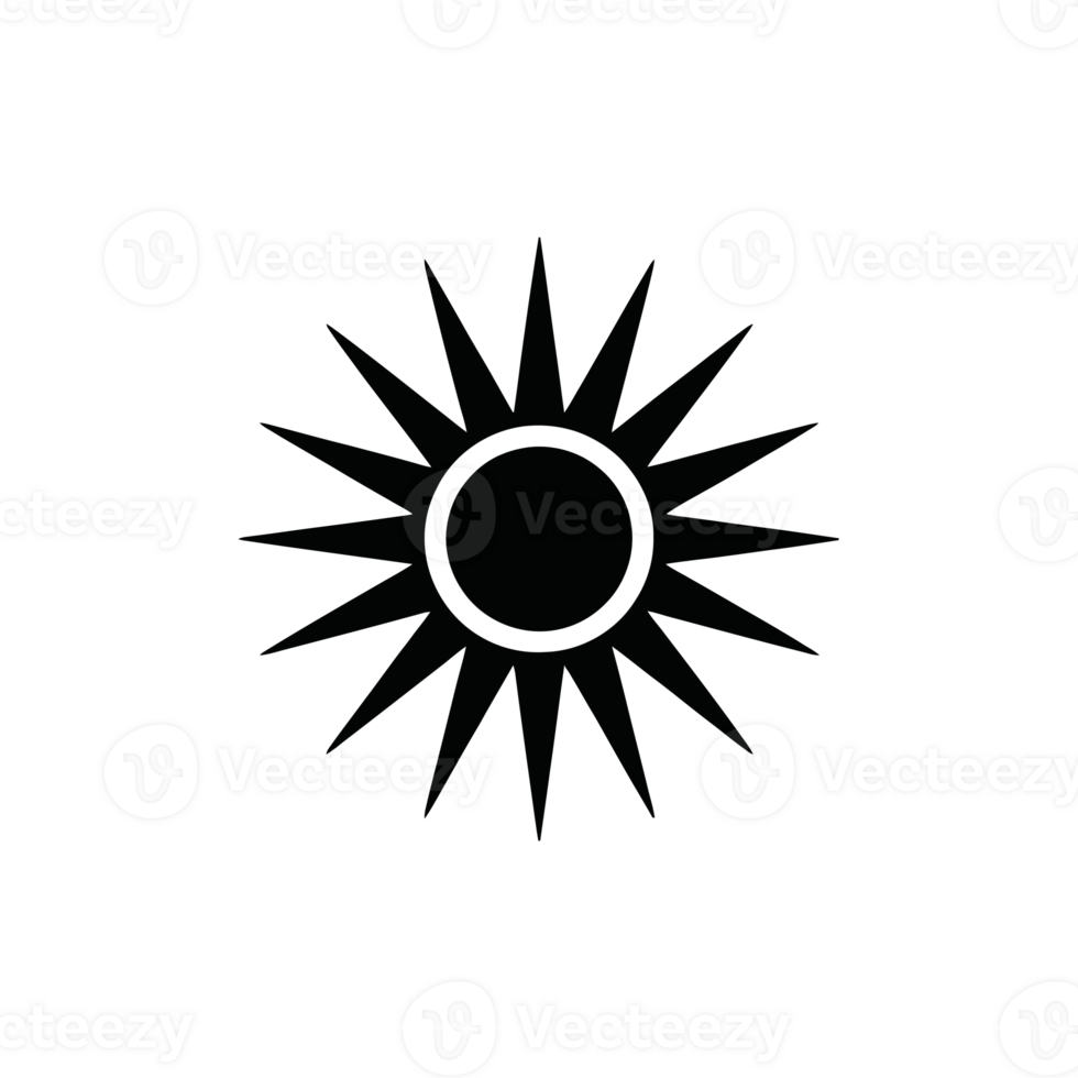 A simple black icon depicts a stylized sun with a circular center and pointed rays extending outward. cutouts png
