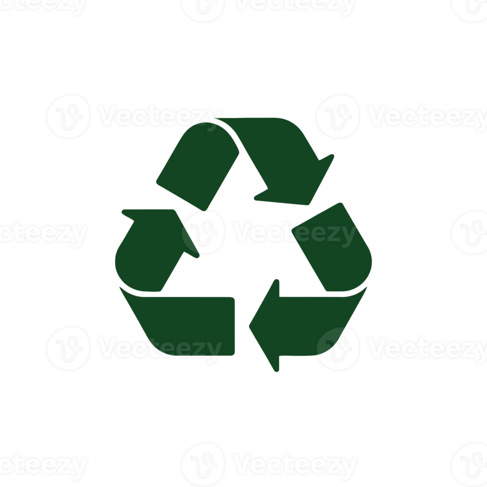 A green recycling symbol featuring three arrows forms a triangular loop, cutouts png