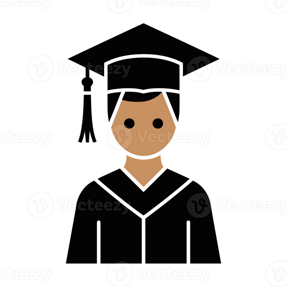 A stylized graphic depicts a graduate wearing a cap and gown cutouts png