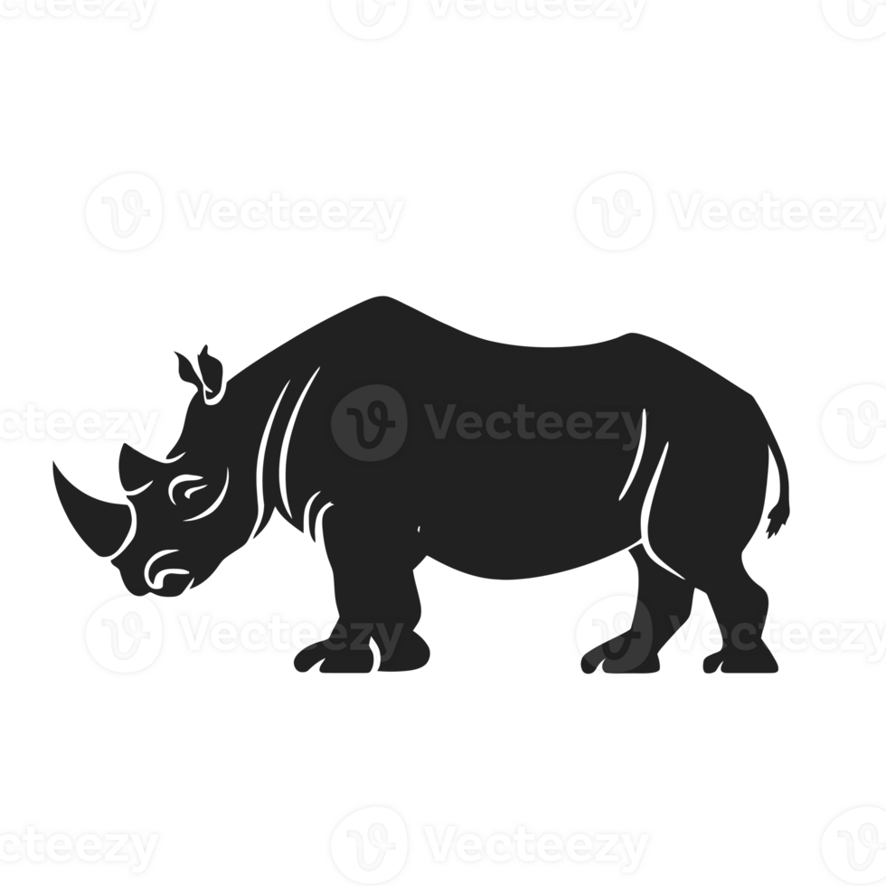 A black silhouette of a rhinoceros cutouts png