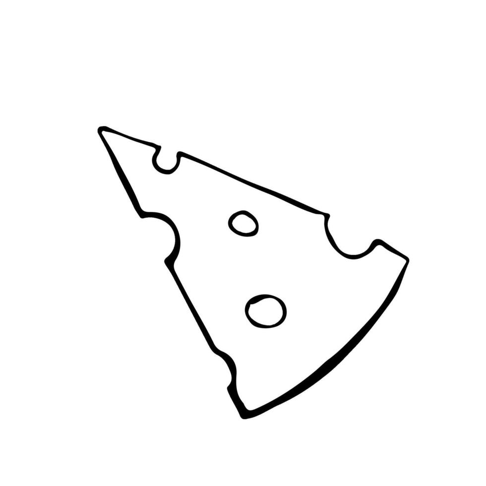 A piece of cheese. graphics in doodle style, black and white hand-drawn illustration. Isolate on a white background. For packages and labels. For banners and posters, restaurant and bar menus. vector