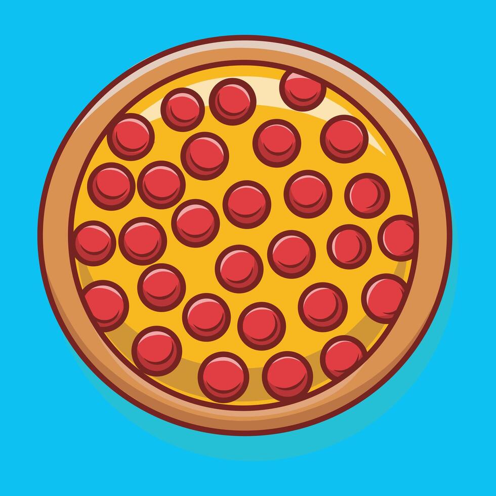 Cute Sausage Pizza Cartoon Illustration. Food Icon Concept Isolated Premium . vector