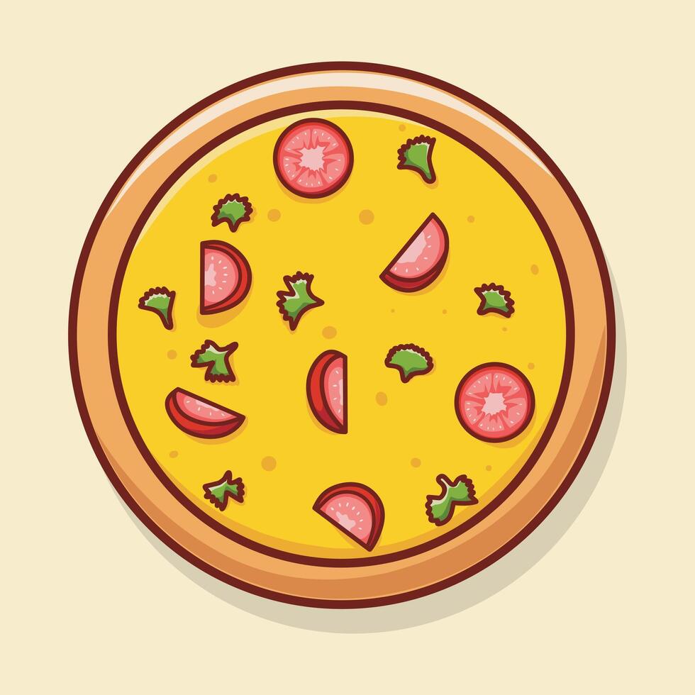 Cute Tomato Pizza Cartoon Illustration. Food Icon Concept Isolated Premium . vector