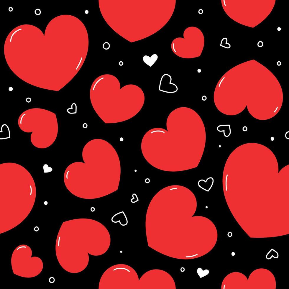 Hearts pattern red and black. Cute seamless background. Illustrated heart shapes symbol of love and Valentines Day February 14 celebration. Romantic pattern design. vector