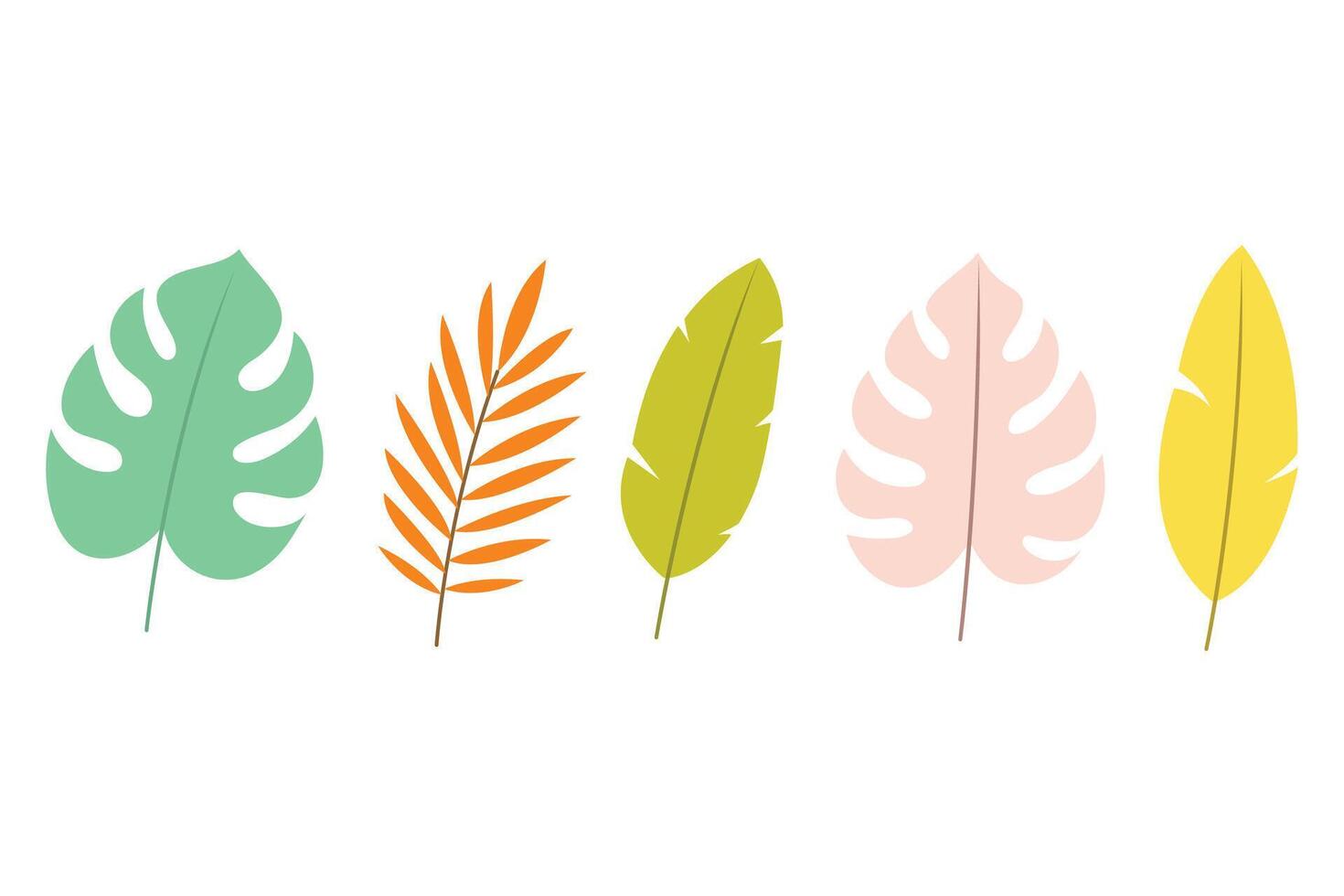 Set of tropical leaves illustration. Suitable for clip art, stickers, flat design illustration, etc vector