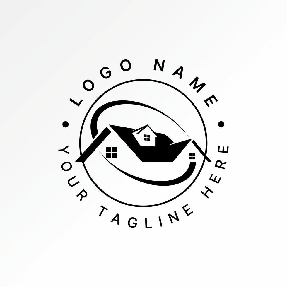 simple line home roof house development ellipse swoosh to renovation protect vector