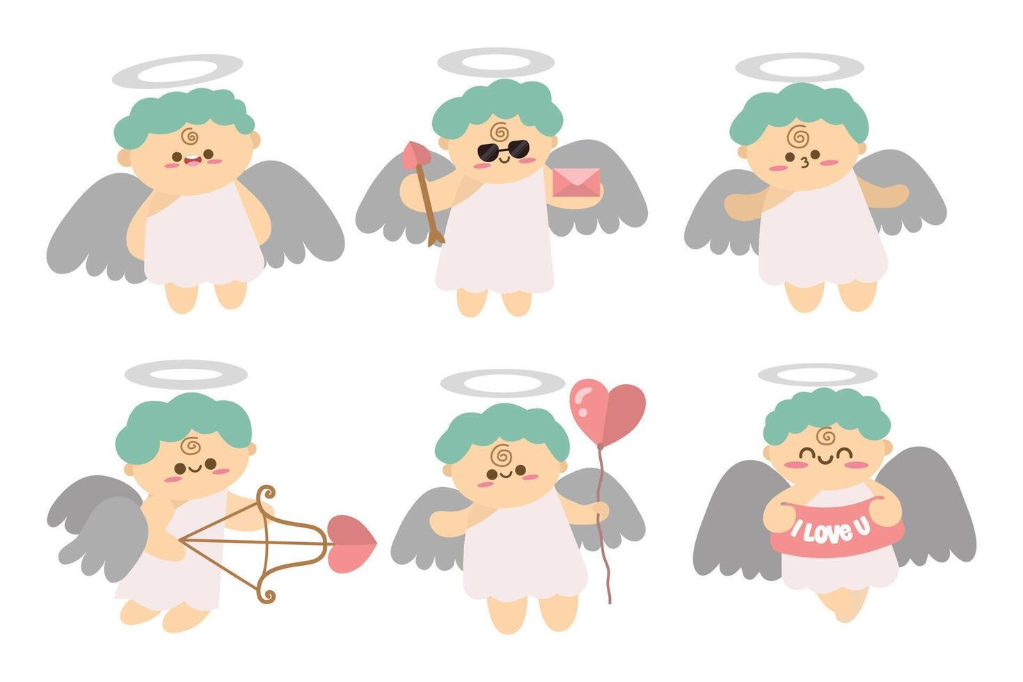 Set of little cute cupid. Set of elements in romantic style. Suitable for decorative elements for invitatition, clip art, sticker, etc vector