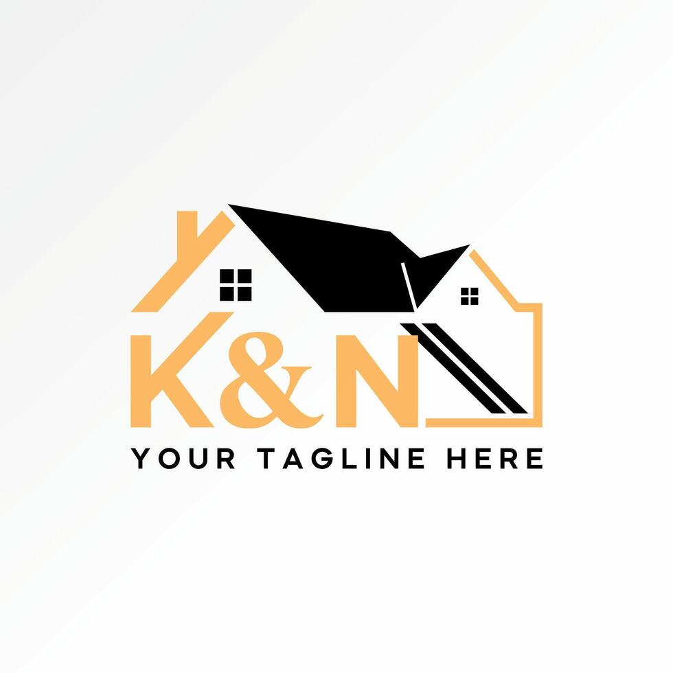 simple line home roof house development initial K N font renovation protect vector