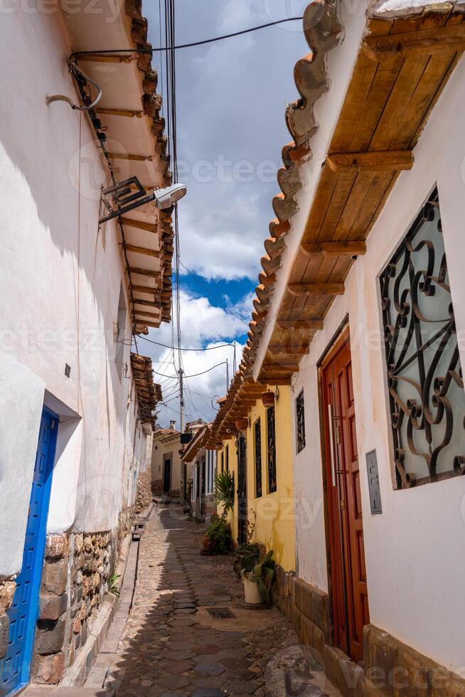 Charming Street in San Blas Neighborhood, Cusco, with Whitewashed Walls photo