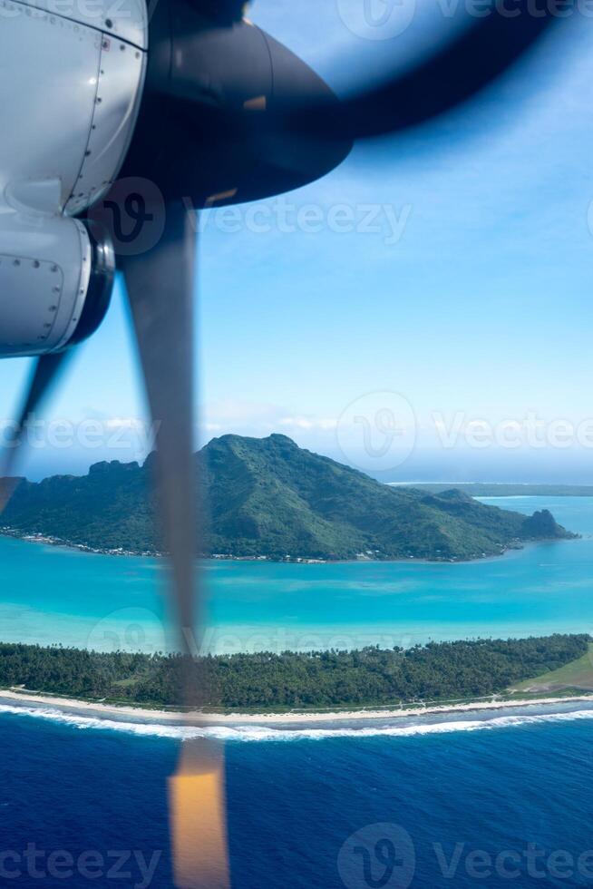 Aerial View of Maupiti Island with Airplane Engine photo