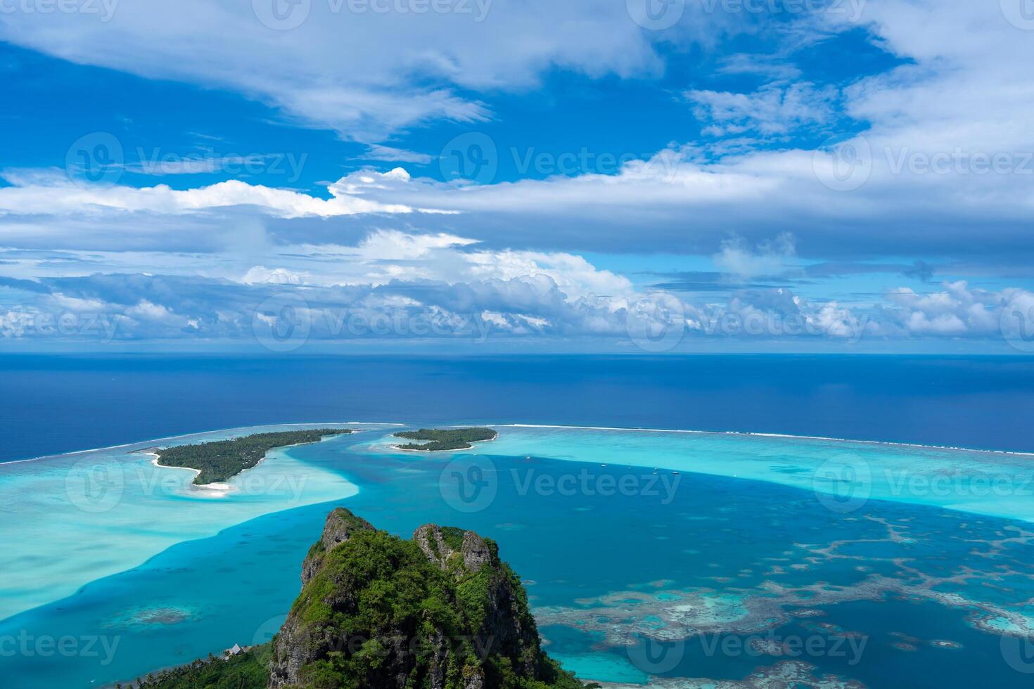 Panoramic view of Maupiti island and lagoon from Mount Teurafaatiu, French Polynesia photo