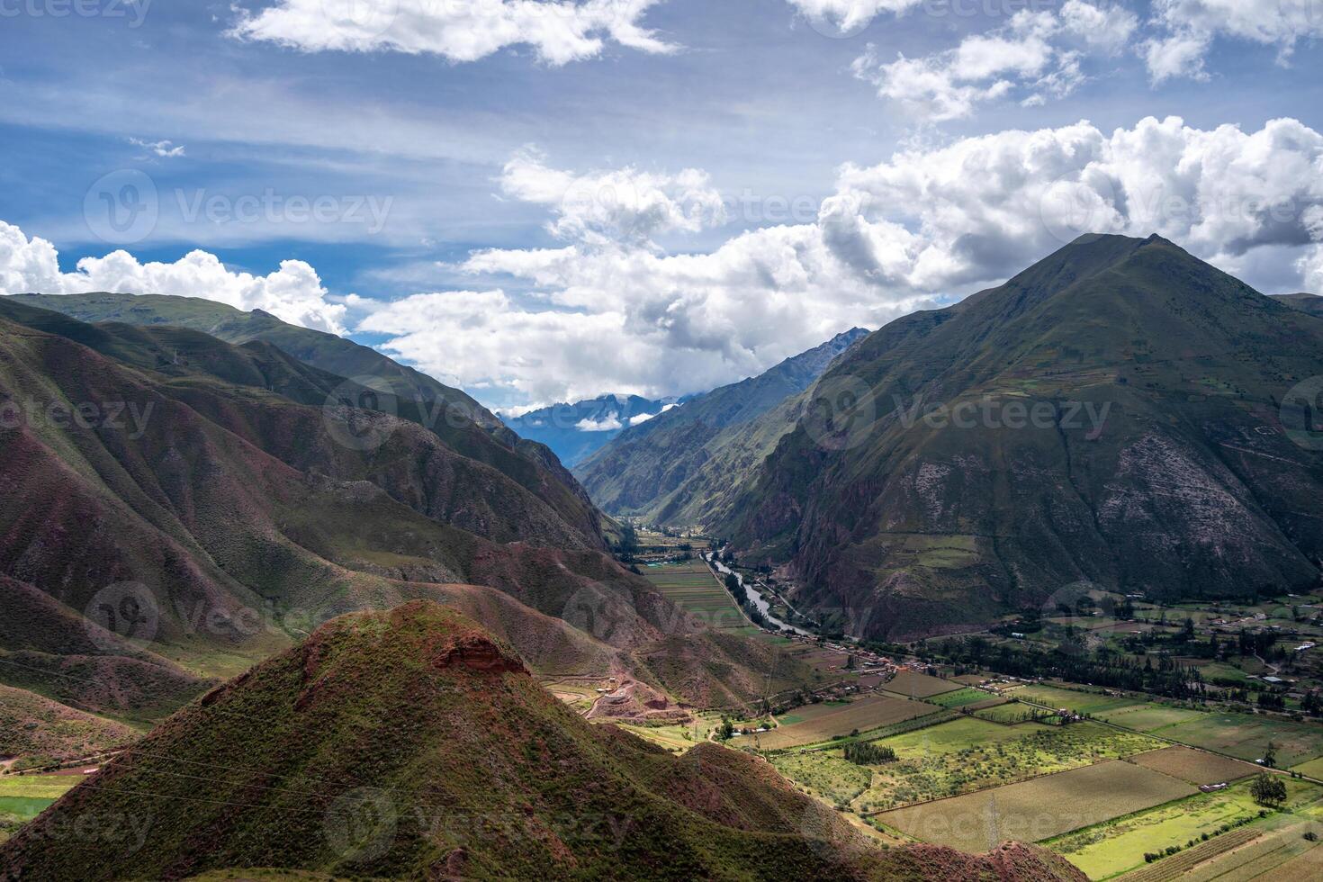 Majestic mountain and valley landscapes in the Sacred Valley, Peru photo