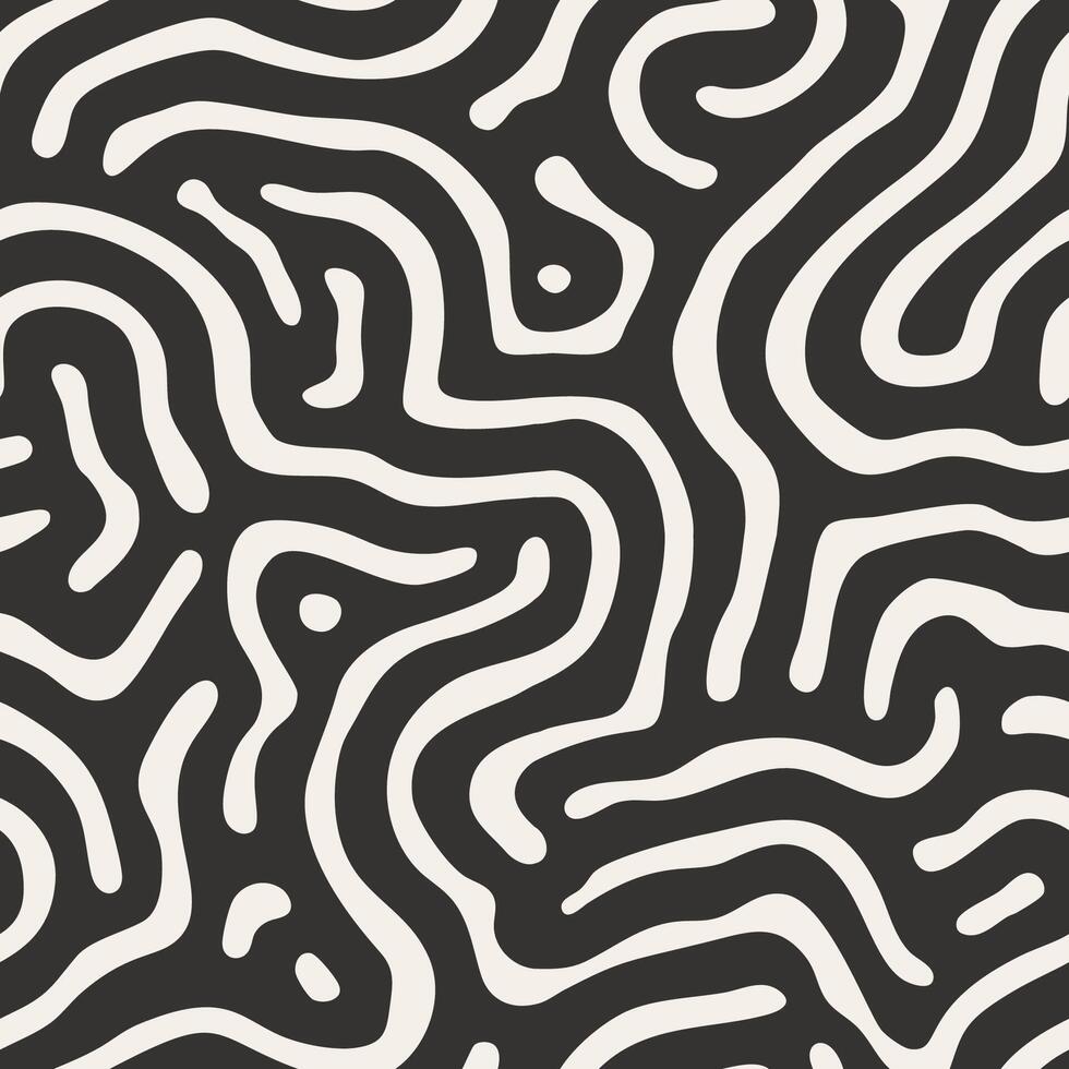 seamless pattern with hand-drawn maze lines, abstract black and white background, curved design, tile, surface, wallpaper vector