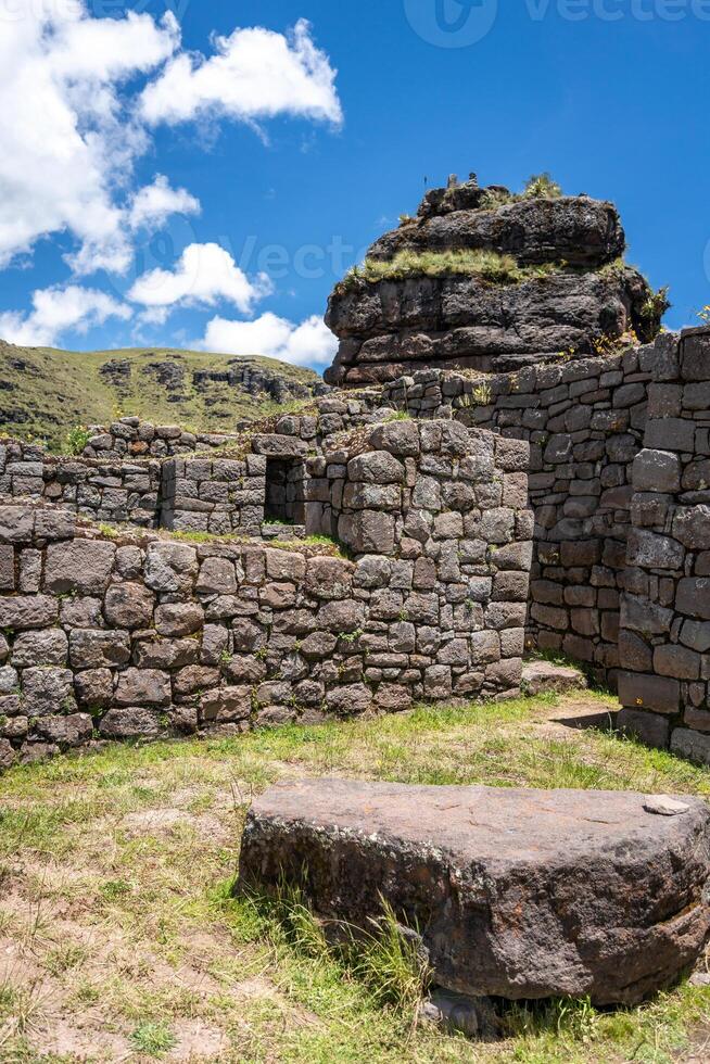 Inner View of Waqrapukara fortress Archaeological Site in the Andean Highlands, Peru photo