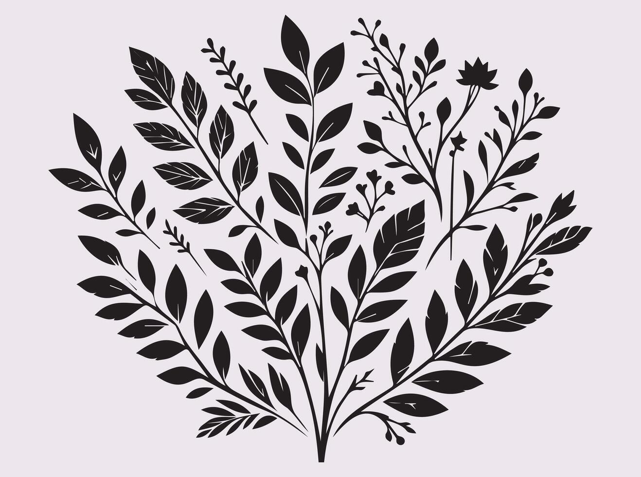 Solid Black Silhouette of Fall Leaves Cluster for Autumn Nature Theme vector