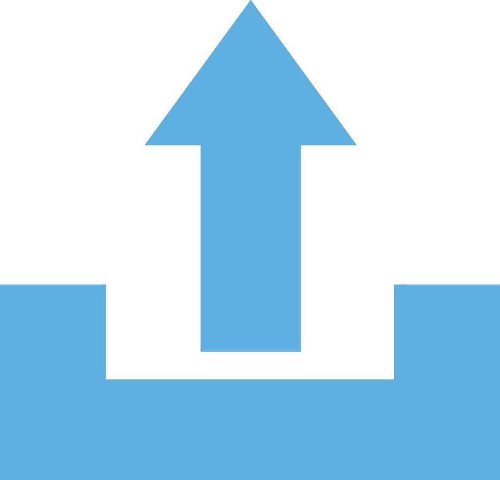 A blue color simple upload icon in the form of a black upward arrow and a black line as a sign that the file or document has been uploaded vector