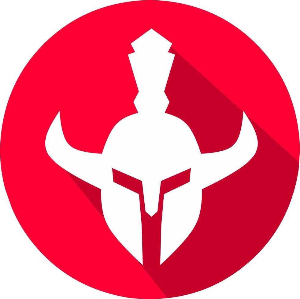 spartan warrior knight helmet silhouette flat design art with side shadow and red background. vector