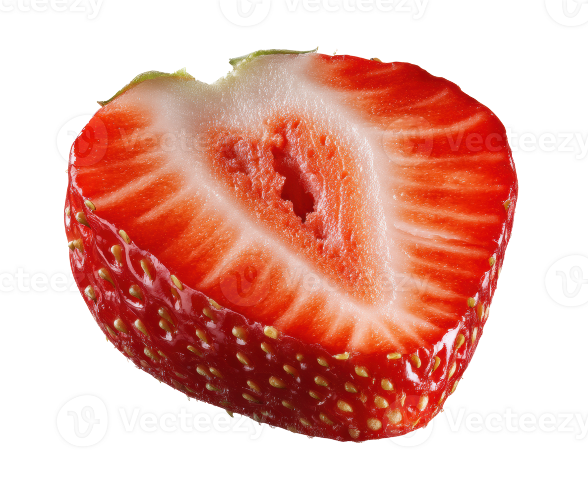 Freshly cut strawberry showcasing vibrant red color and texture png