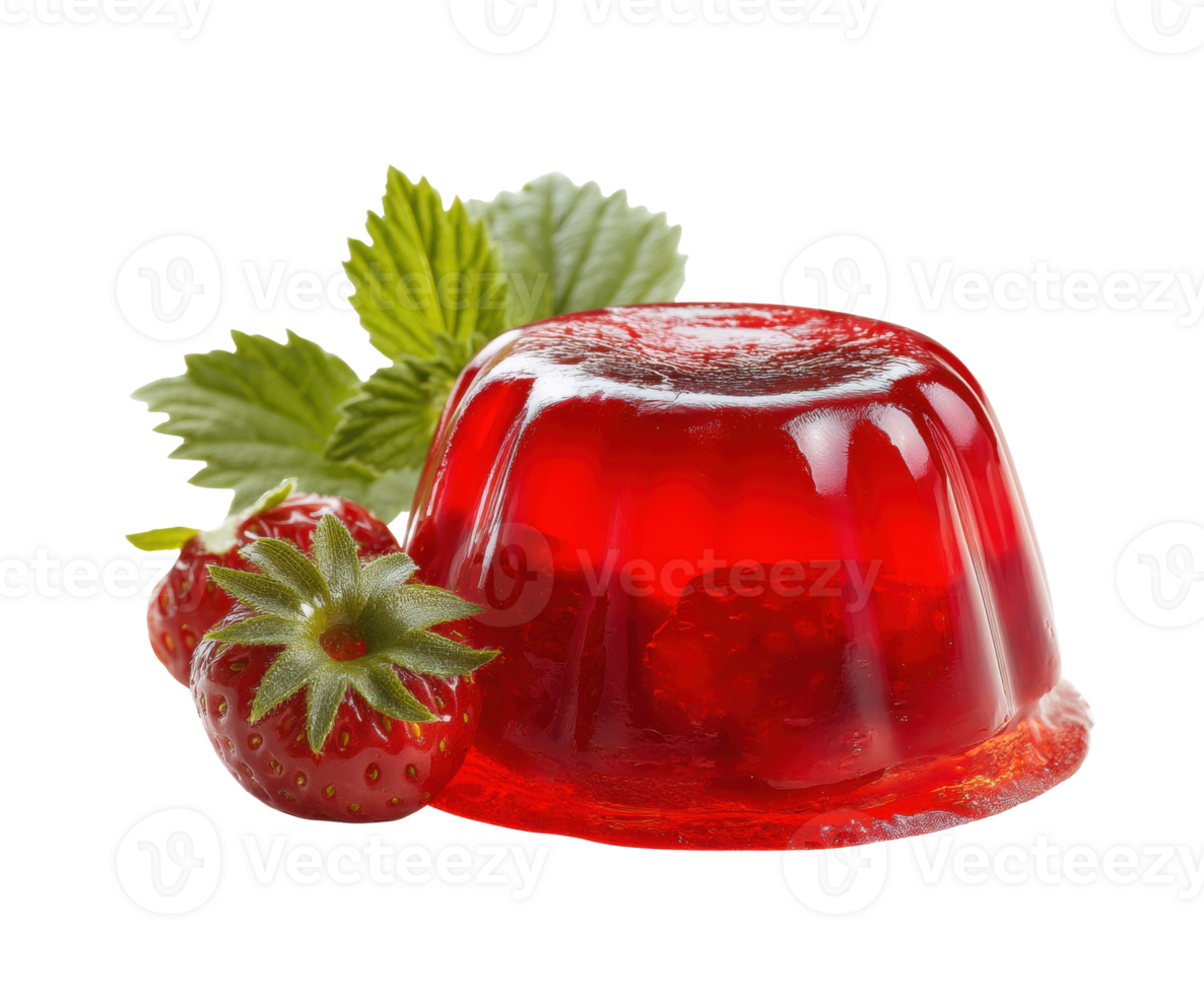 Sweet strawberry jelly dessert with fresh strawberries and mint leaves png