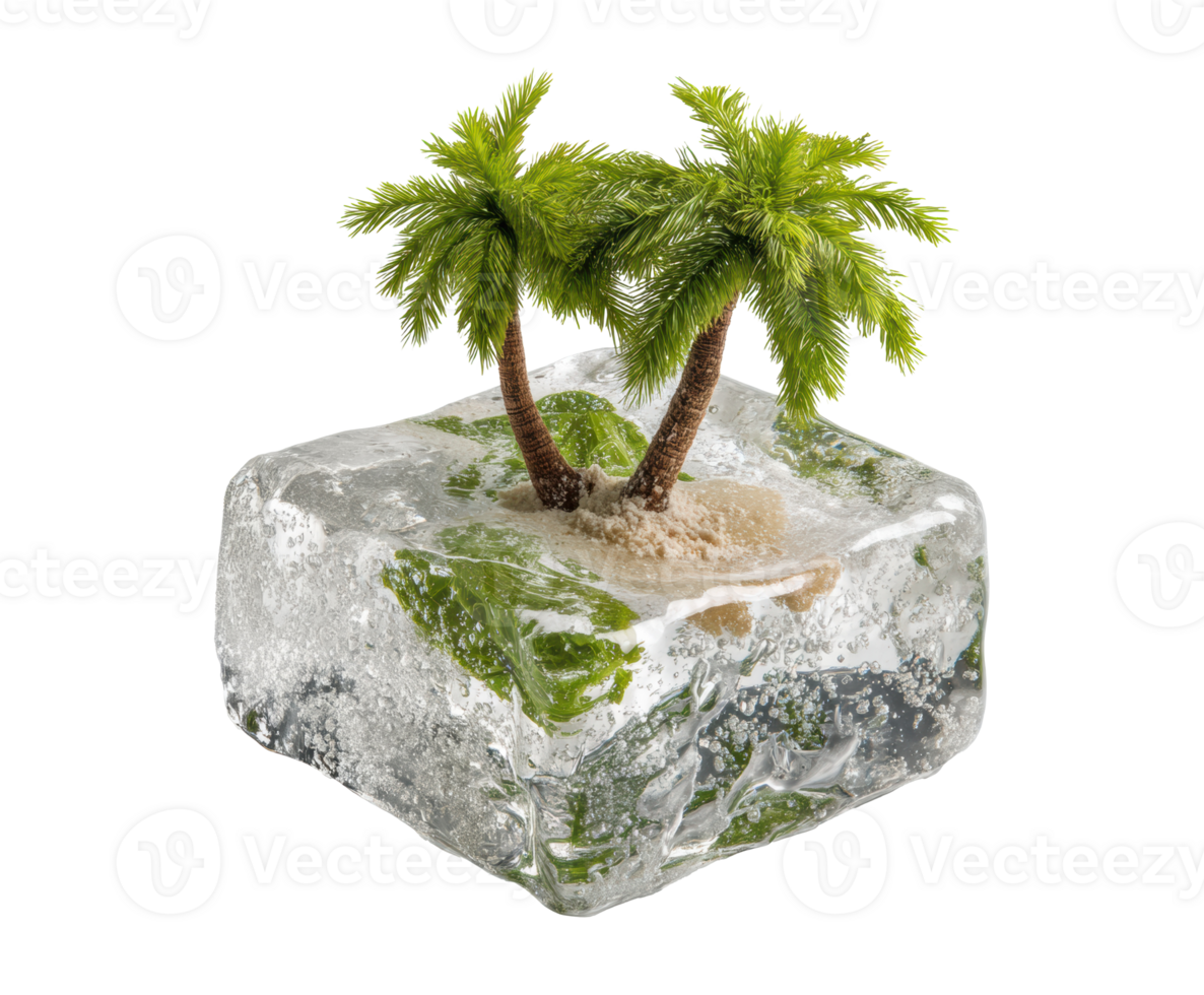 Tropical island escape frozen in ice for summer relaxation design png