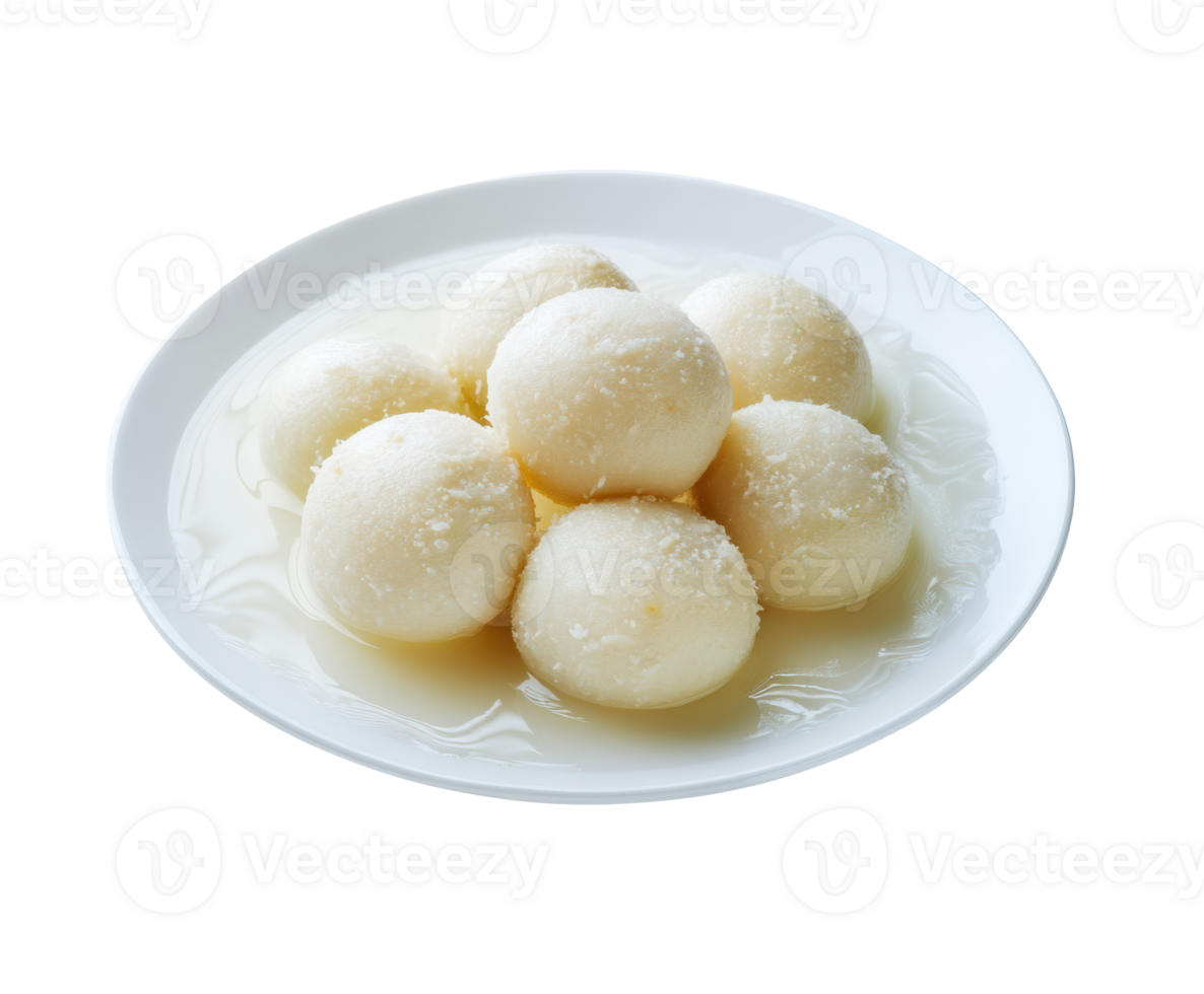 Sweet treat of fresh rasgulla served in syrup on a plate png