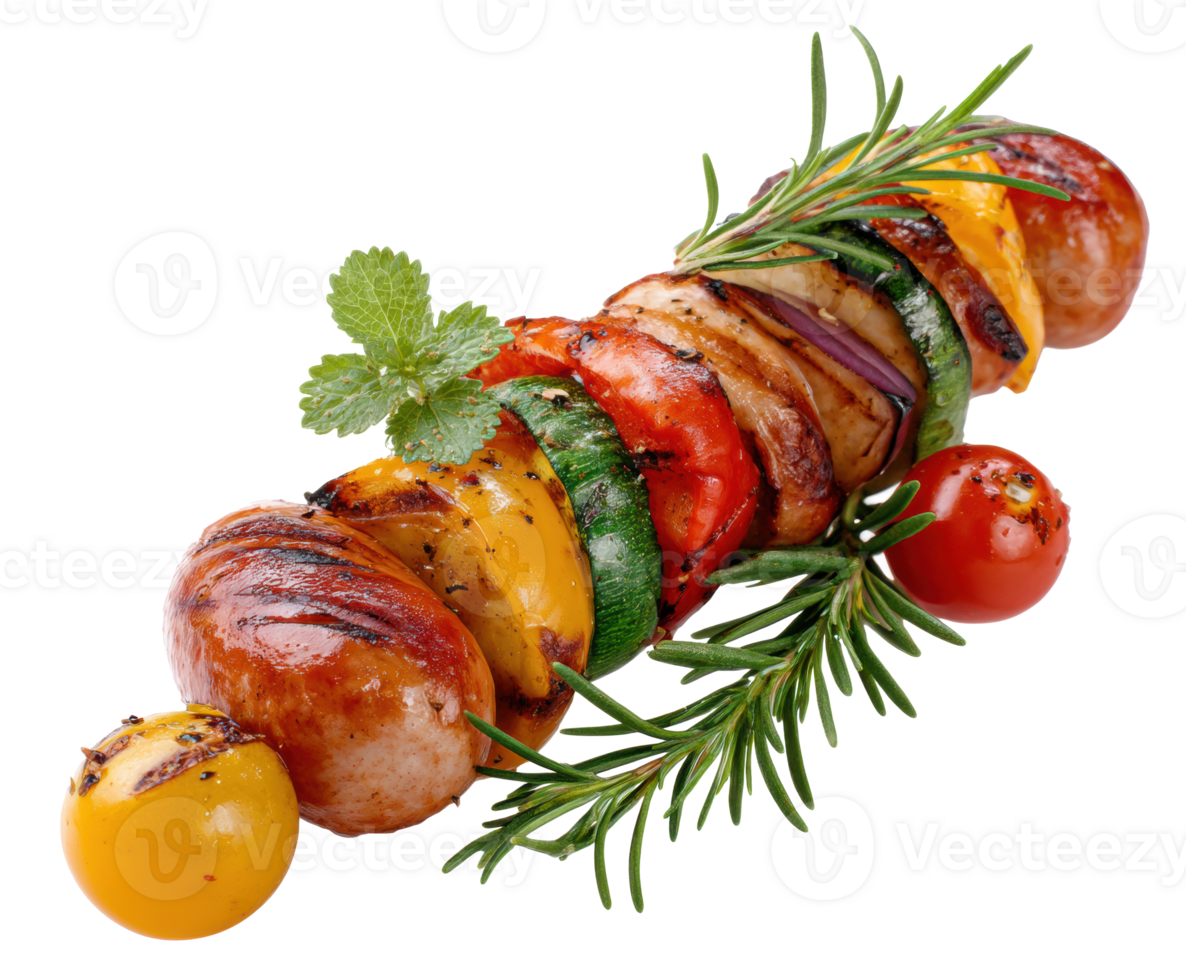 Herb-infused grilled veggie and sausage skewers for summer png