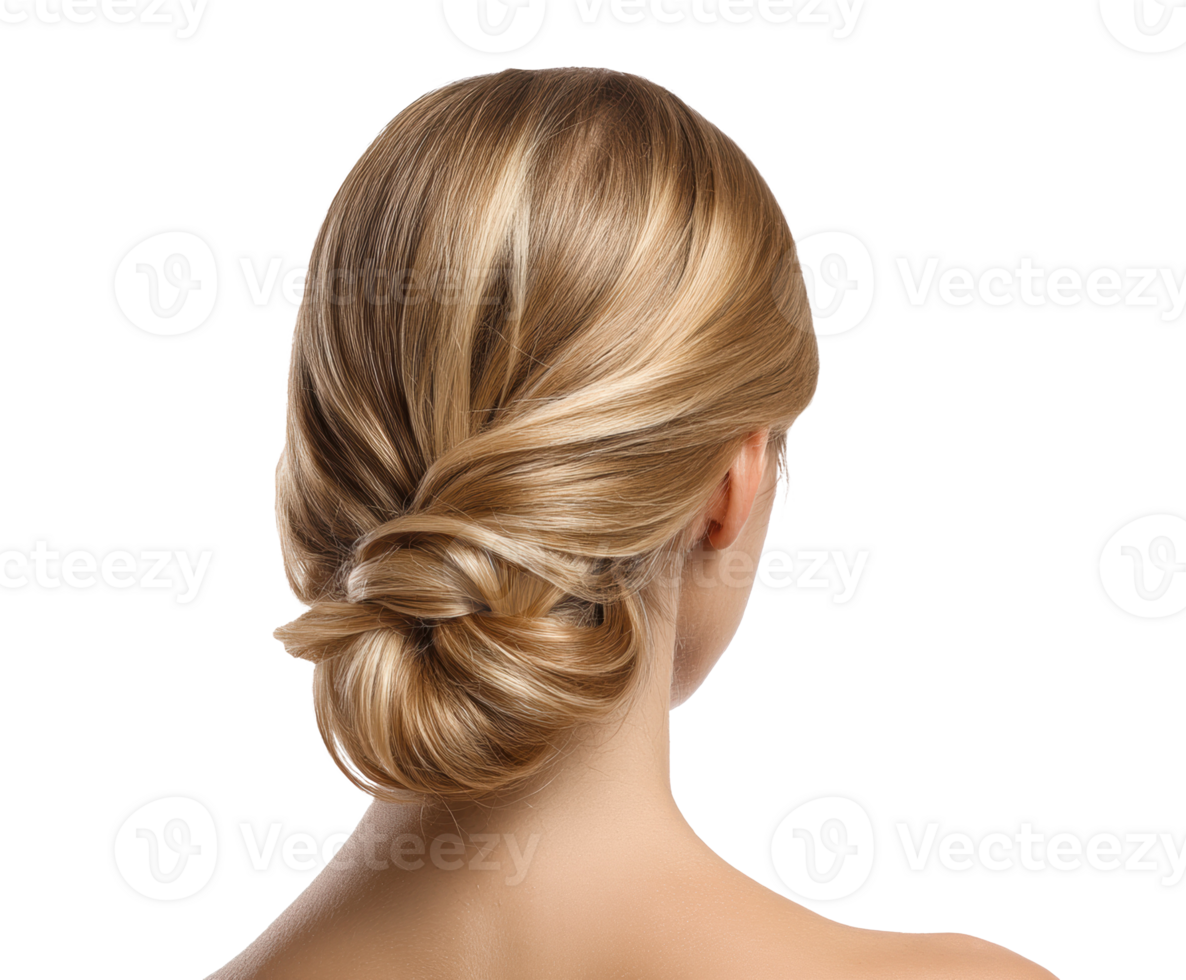 Elegant hairstyle for special occasions with soft waves and knots png