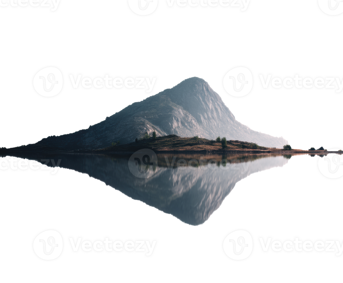 Serene mountain reflection over calm lake during early morning png