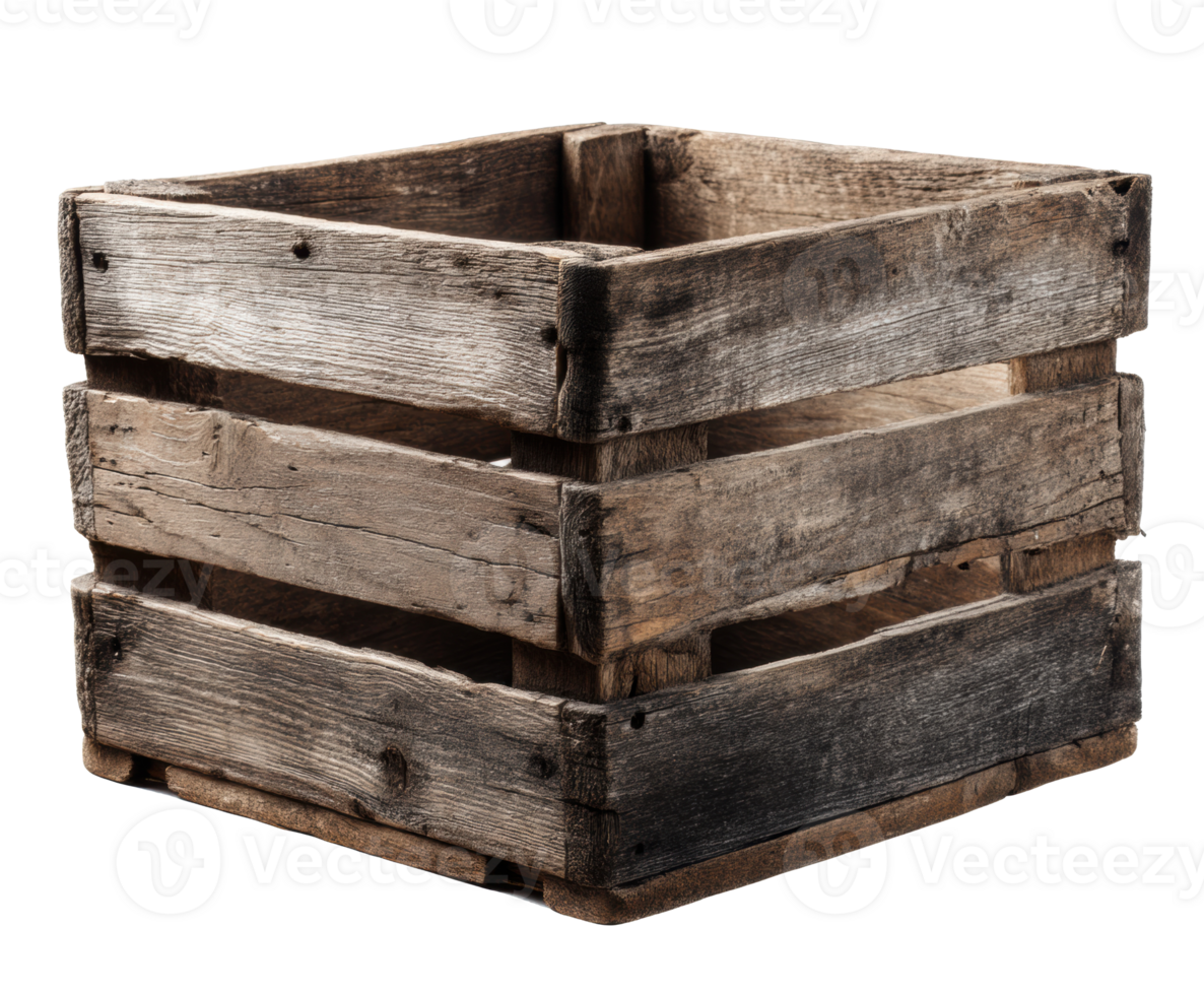 Rustic wooden crate for storage and display purposes png