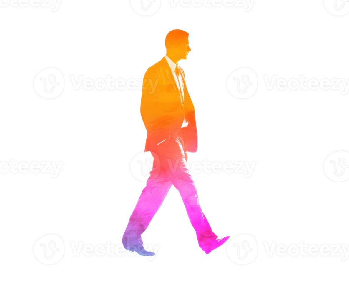 Bright silhouette of a man walking in a suit png