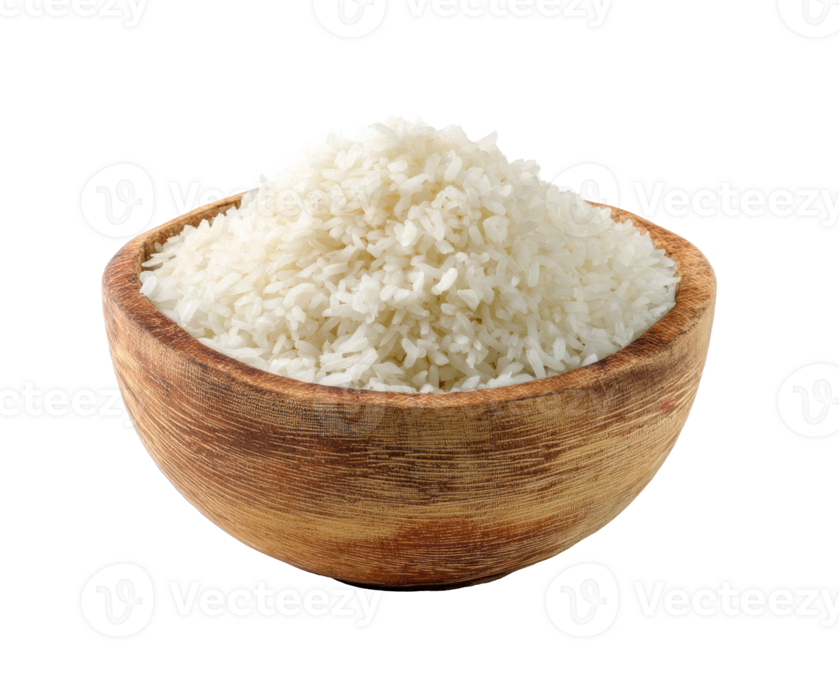 White rice in a wooden bowl for culinary use and meal preparation png