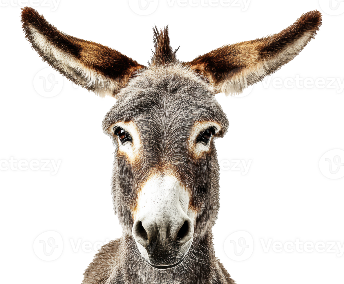 Curious donkey with expressive features in natural portrait style png