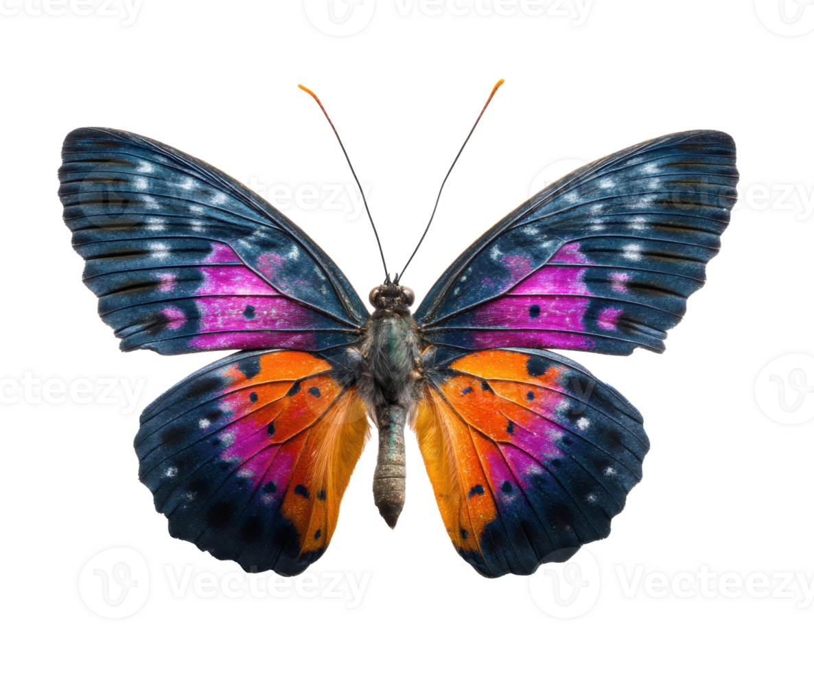 Colorful butterfly with vibrant blue and orange wings on display png