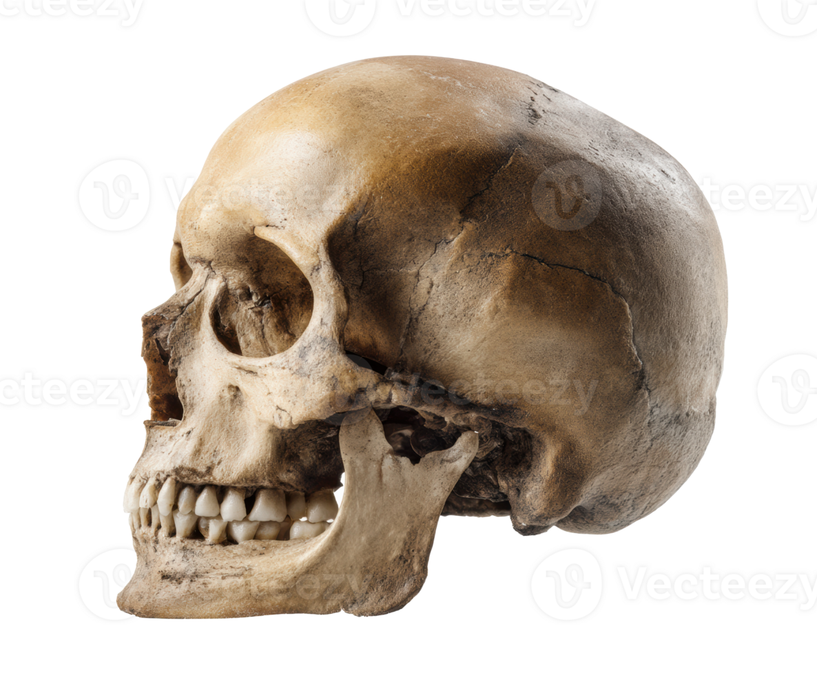 Human skull anatomical study representation in lateral view png