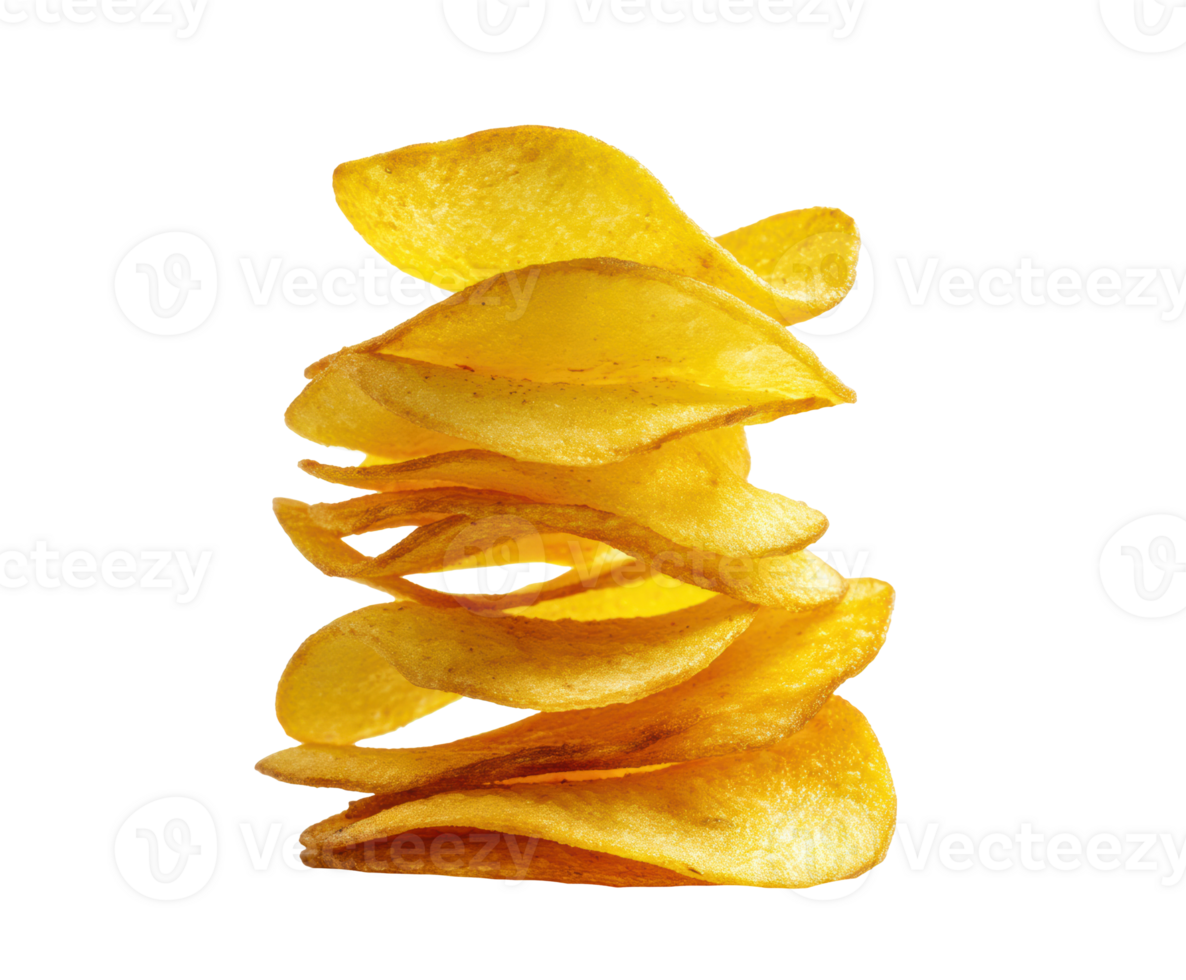 Stacked golden potato chips for snacking enjoyment png