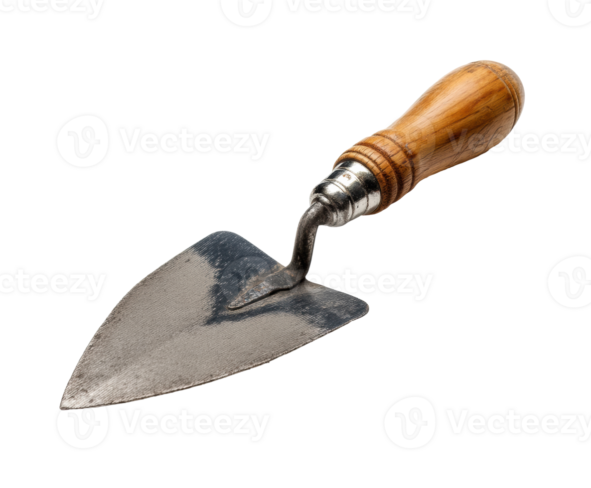 Garden trowel with wooden handle for planting and gardening tasks png