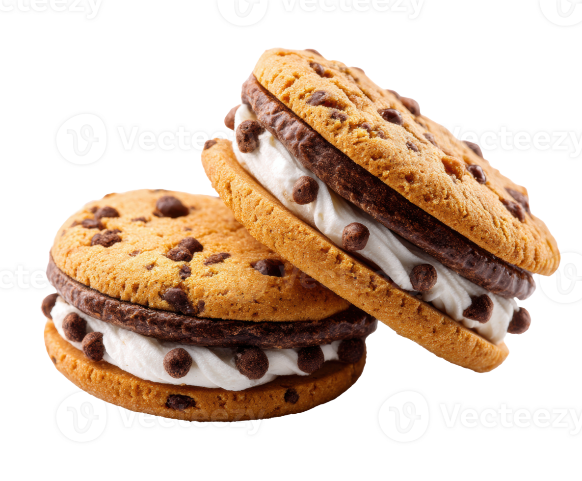 Cookie sandwiches with creamy chocolate and chips png