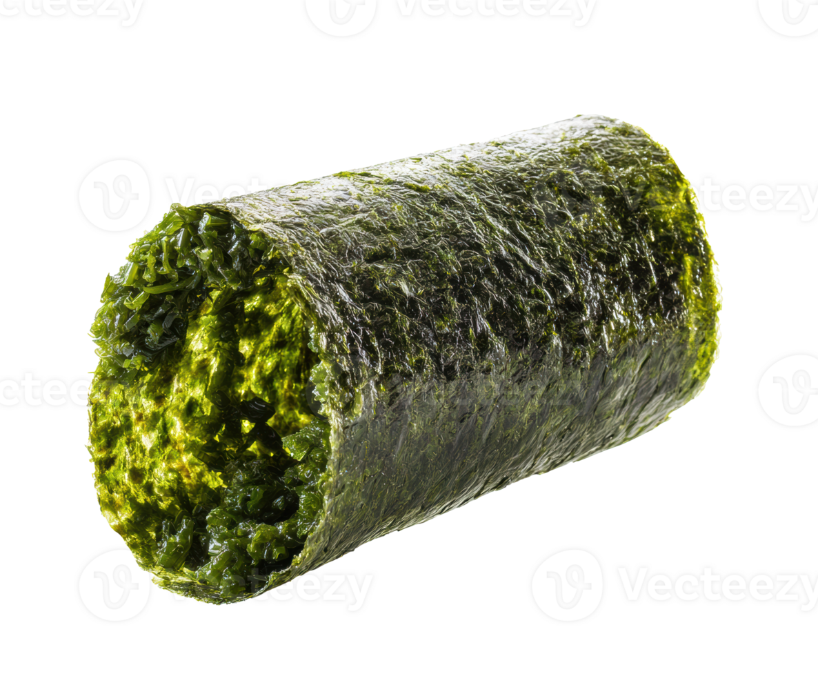 Green seaweed roll with rice and filling for healthy eating png