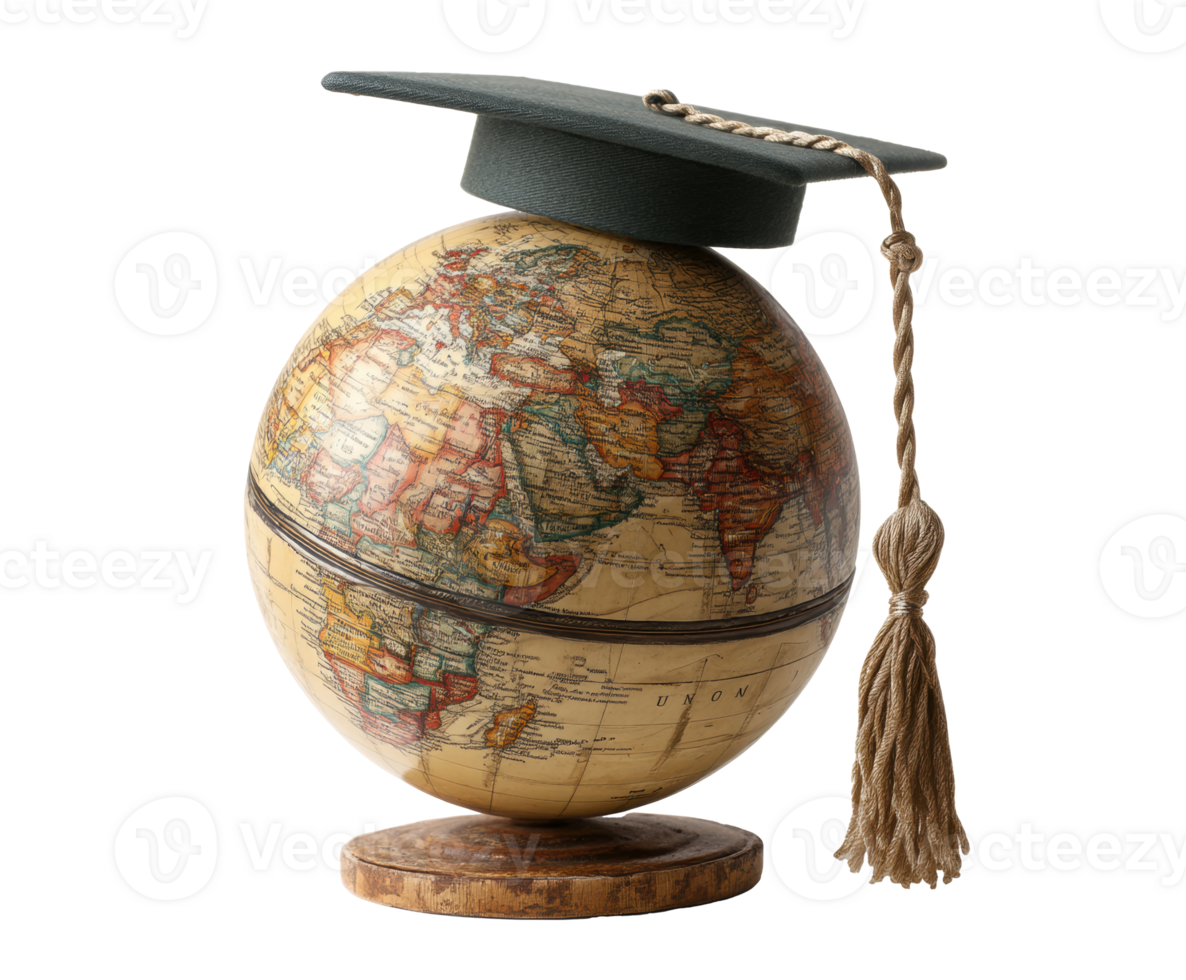 Globe and graduation cap symbolize education and awareness png