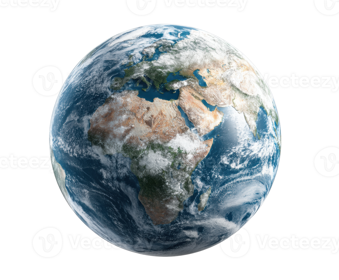 Realistic globe depicting Earth with continents and oceans png