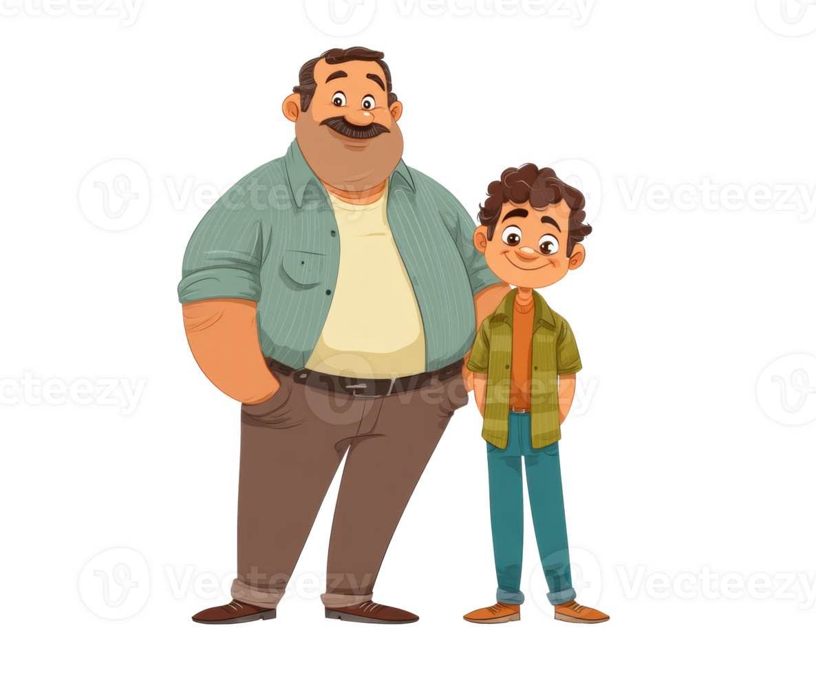 Father and son characters bond with smiles in a playful setting png