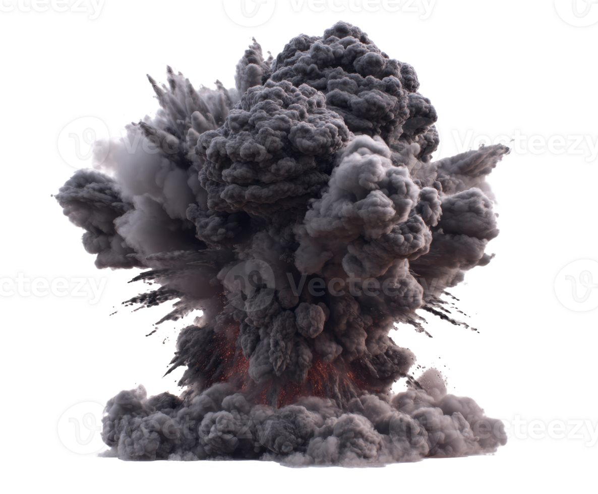 Dramatic explosion with smoke and debris in a dynamic display png