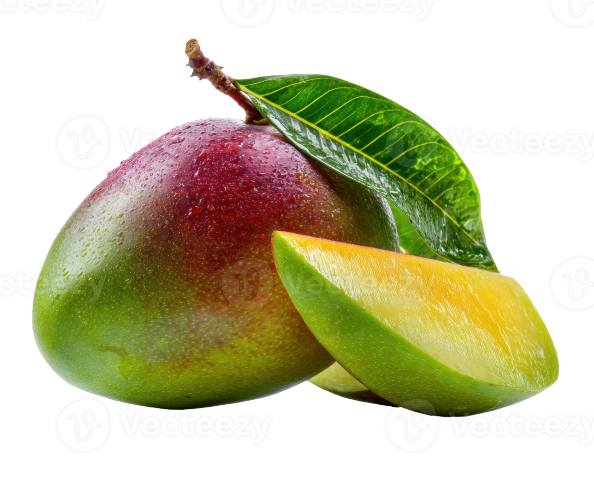 Fresh mango with slice and leaf ready for healthy dishes and desserts png