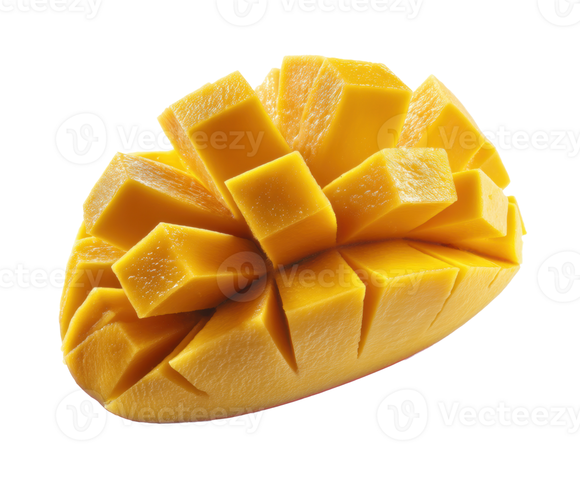 Ripe mango cut in creative cubes for healthy dessert preparation png