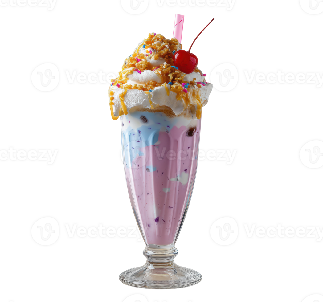 Delicious dessert sundae with whipped cream and cherry on top png