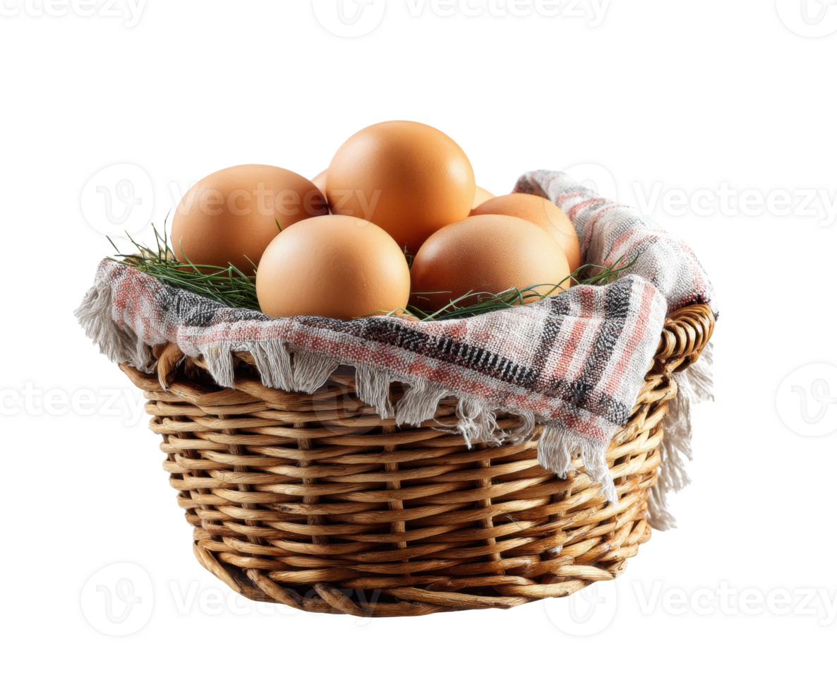 Fresh eggs in a rustic basket for Easter celebration and cooking png