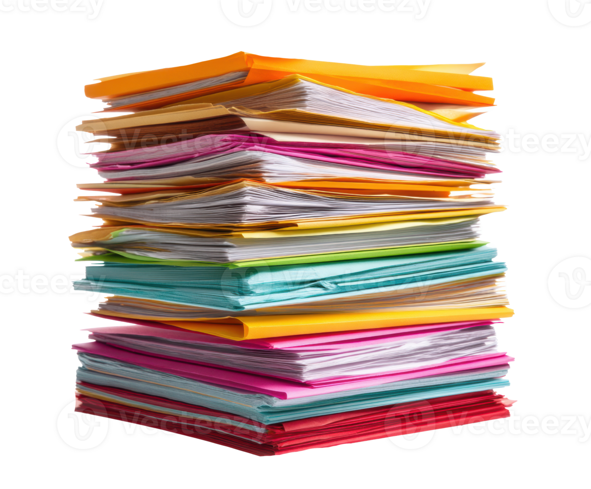 Colorful stack of assorted paper sheets for creative projects png